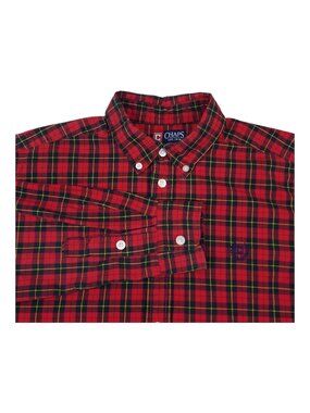 Chaps Boys Red Plaid Button-Down Shirt XL 18-20 Cotton Long Sleeve Holiday